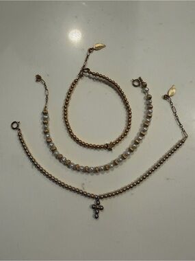 14 K Gold Filled Layering Bracelet Set with Cross Pendant
